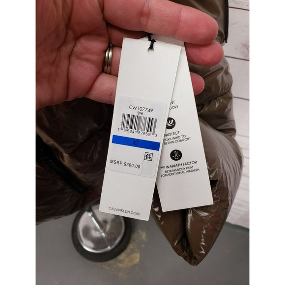 Calvin Klein Sorona Mura Superwet 400T Taupe Beige Insulated Puffer Jacket Size - Picture 7 of 13